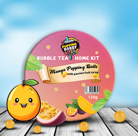 120g Mango Popping Balls with Passion Fruit Syrup, a delicious and exotic bubble tea topping.