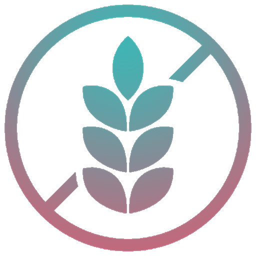 Gluten-free icon with a crossed wheat symbol on a gradient background.
