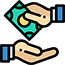 Payment icon with one hand giving money and another receiving it.